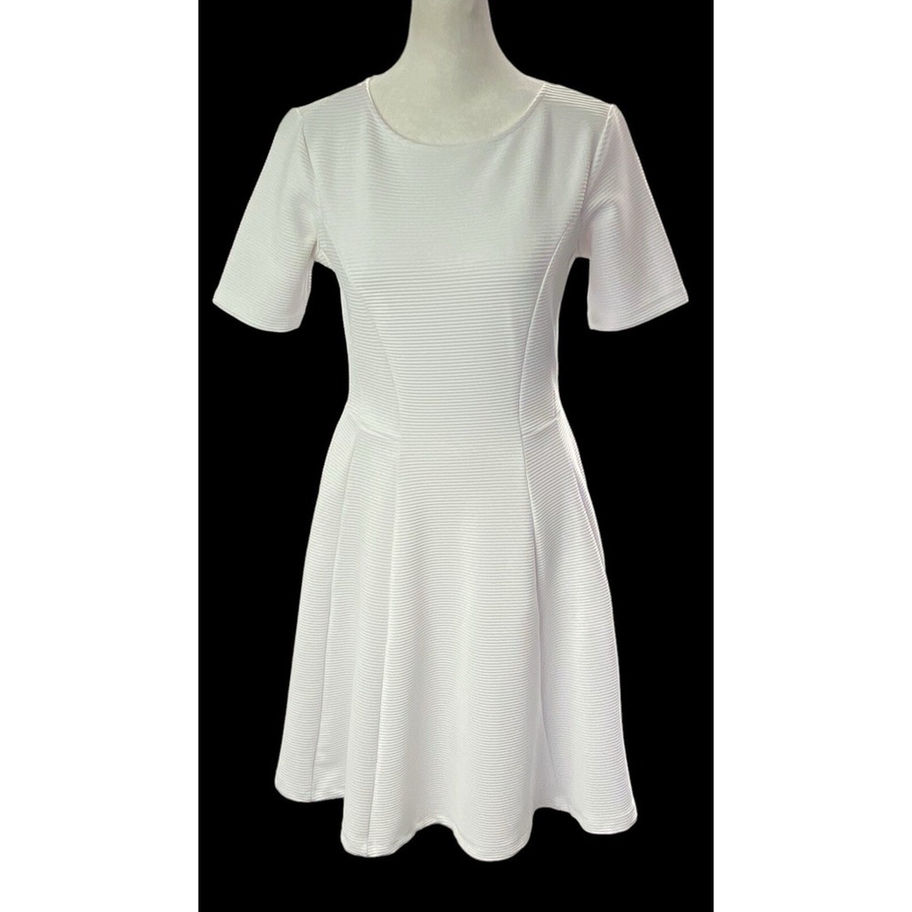 ASOS Women Short Sleeve Keyhole Fit Flare Ribbed Dress Sz 2 White Stylish 46-28